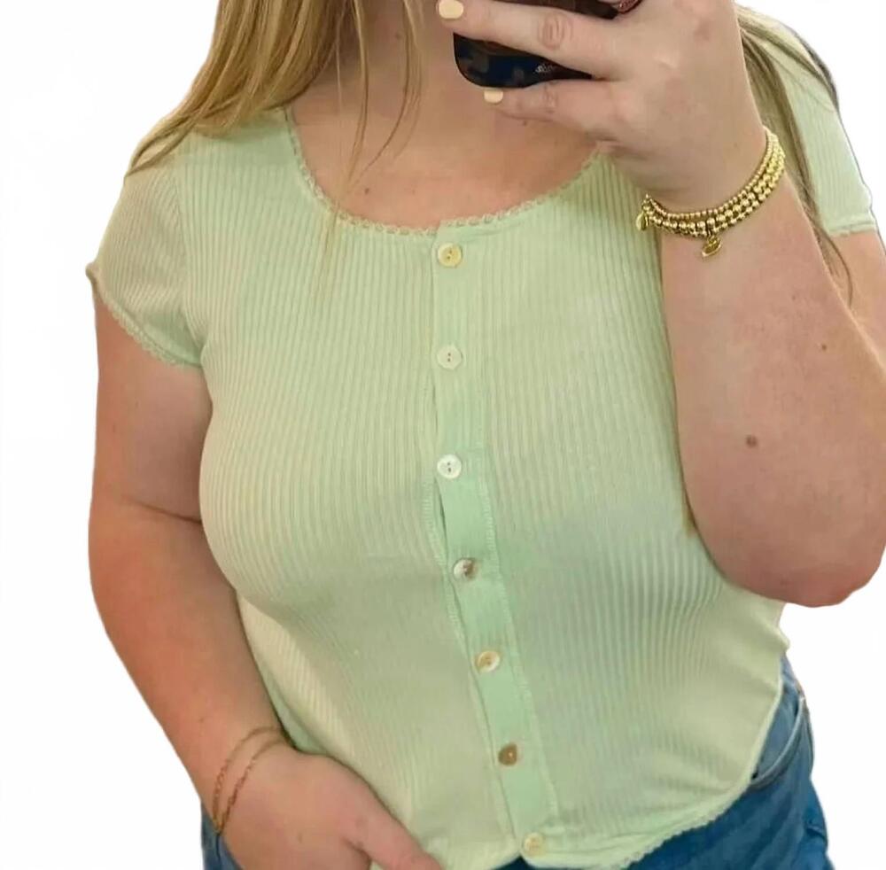 NEW MYSTREE women's lyla lace trim top in sage